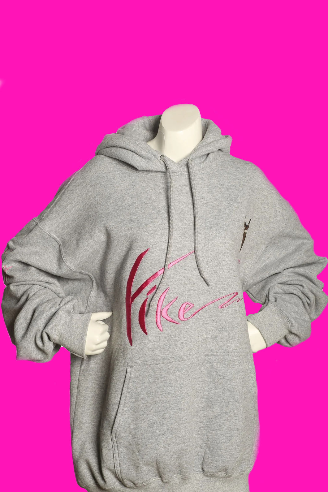 Gray with Pink Yike Ladies Embroidery Hoodies