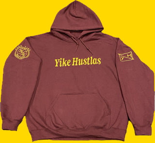 Maroon with Gold Yike Hustlas Mens Embroidery Hoodies