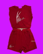 Red with White Yike Womens 2 piece Short Sets