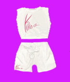 White with Pink Yike Womens 2 piece Short Sets