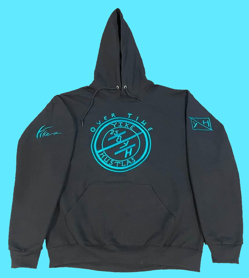 Black with Blue/Green25/8 Mens Embroidery Hoodies