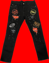 Load image into Gallery viewer, Black Ripped Jeans with Patches Mens pants
