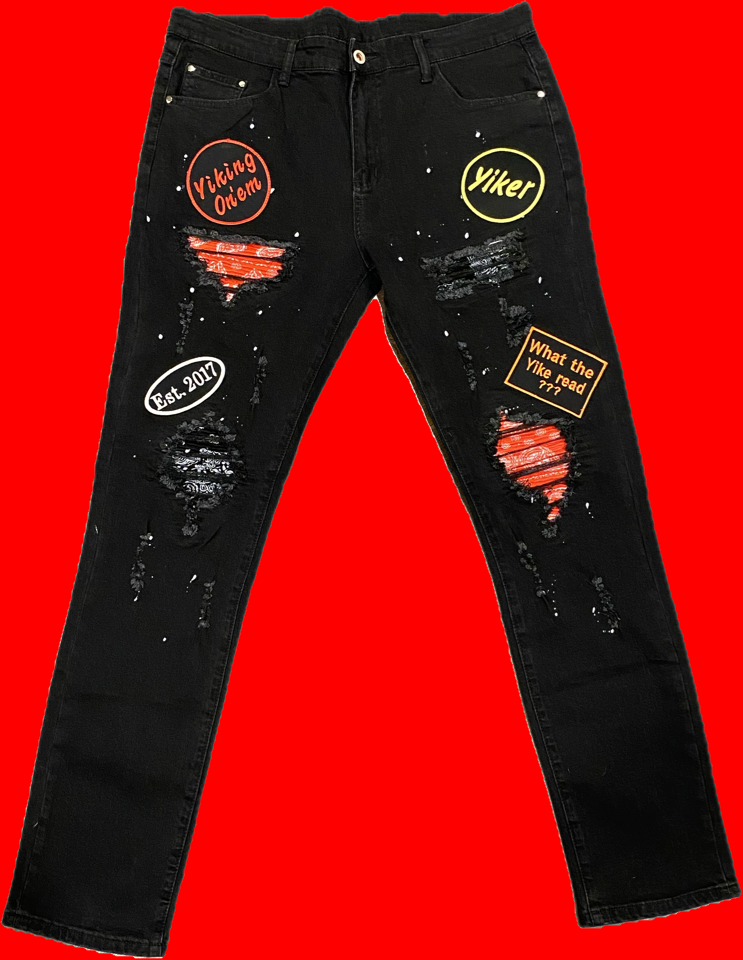 Black Ripped Jeans with Patches Mens pants