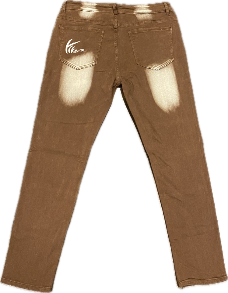 Brown Jeans with White Yike Mens Pants