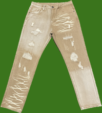 Load image into Gallery viewer, Light Brown Jeans with White Yike Mens pants
