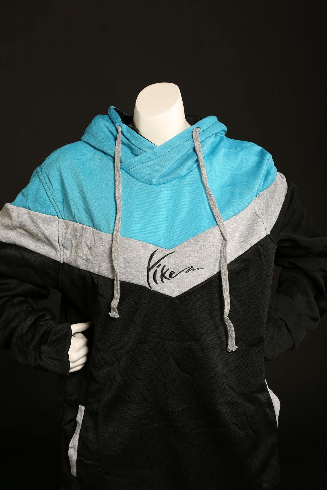 Black Grey and Teal Mens Embroidery Hoodies